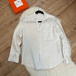 ZARA - BASIC COLLECTION White 100% Linen Button Up Shirt